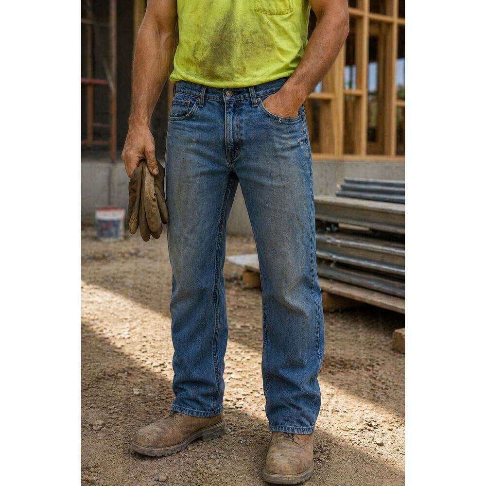 Levi’s 505 Blue Distressed Work Jeans Stained Worn Workwear Pants 34x30